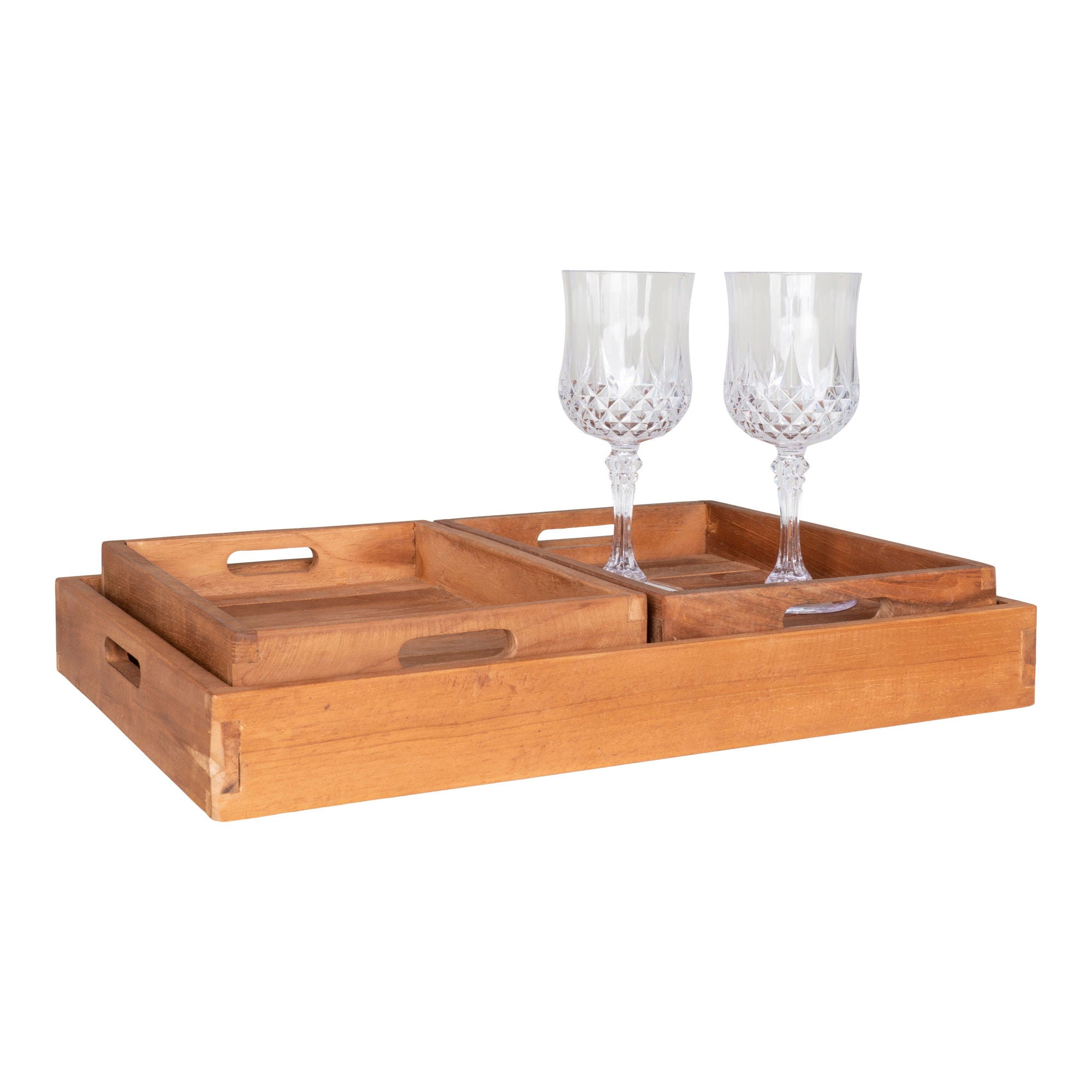 Faro – Tablett-Set aus Teakholz, natur, 3-teilig